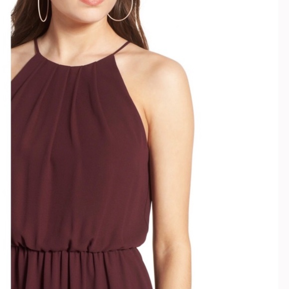 Lush Burgundy Blouson Chiffon Skater Dress - Picture 4 of 8